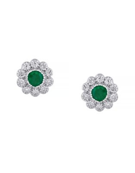 Effy Emerald Diamond and 14K White Gold Flower Earrings - EMERALD