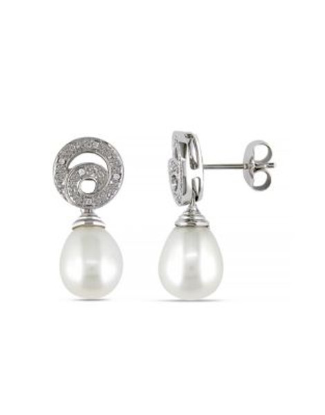 Concerto Pearl 0.05 tcw Diamond and Sterling Silver Drop Earrings - WHITE