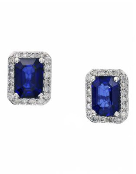 Effy 14K White Gold Diamond Natural Diffused Ceylon Sapphire Earrings - BLUE