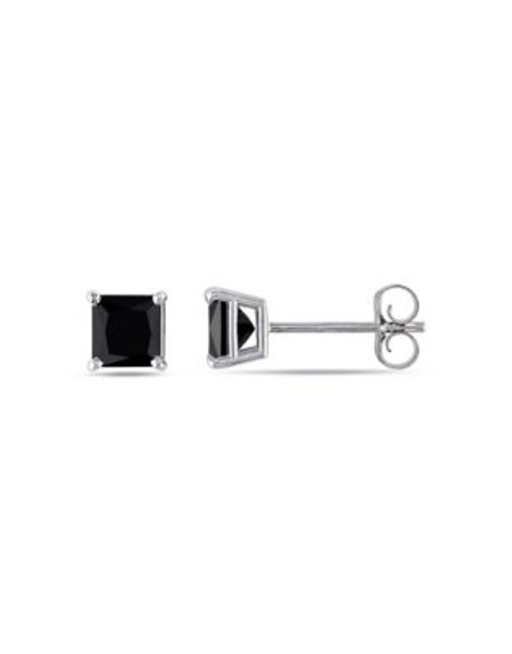 Concerto .75 CT Black Princess Diamond TW 14k White Gold Stud Earrings - BLACK