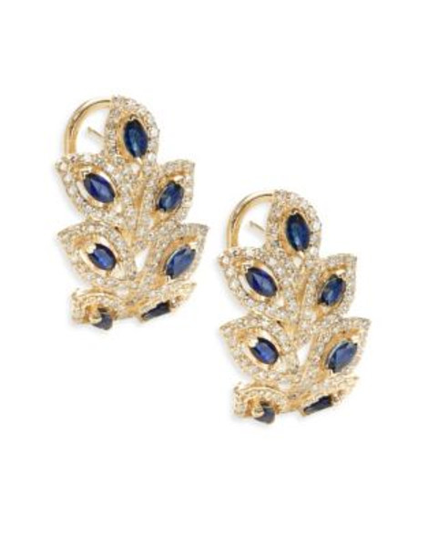 Effy 14K Yellow Gold 1.14ct. Diamond and Sapphire Earrings - BLUE