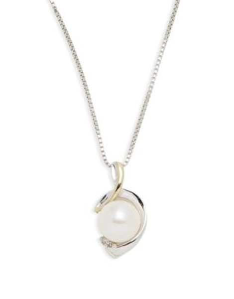 Fine Jewellery Sterling Silver and 14K Yellow Gold Pearl and Diamond Pendant Necklace - TWO TONE COLOUR