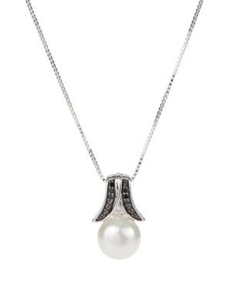 Fine Jewellery Diamond and Pearl Frame Pendant Necklace - WHITE