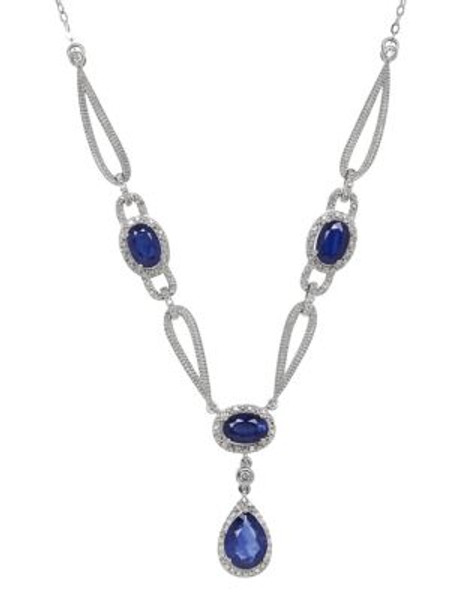 Fine Jewellery 14K White Gold Sapphire and Diamond Multi-Stone Necklace - BLUE