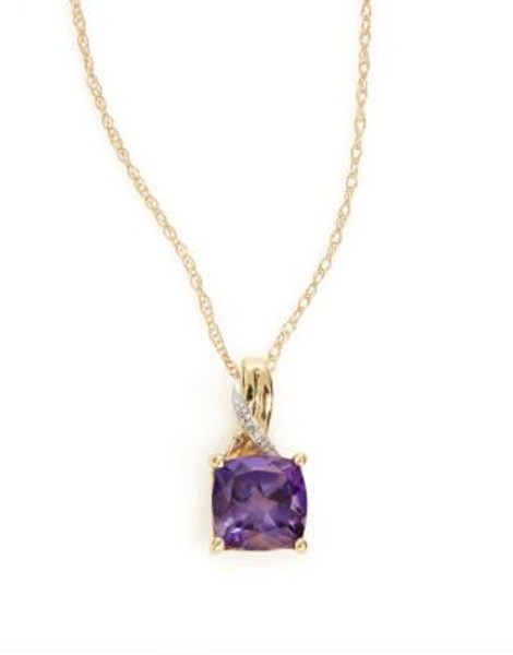 Fine Jewellery 14k Yellow Gold Square Amethyst and 0.007 tcw Diamond Necklace - PURPLE