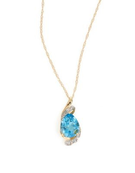 Fine Jewellery 14k Yellow Gold Topaz and 0.07 tcw Diamond Necklace - BLUE