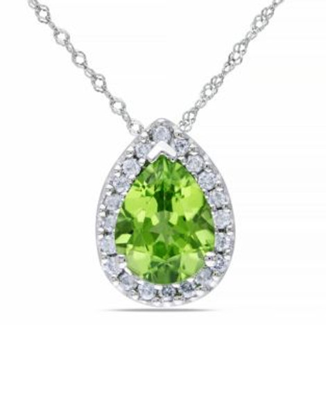 Concerto .2 CT Diamond TW And 1.625 CT TGW Peridot Fashion Pendant With 14k White Gold Chain - GREEN