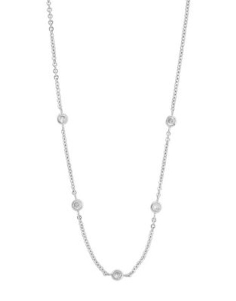 Fine Jewellery 14k White Gold Station Necklace - CUBIC ZIRCONIA