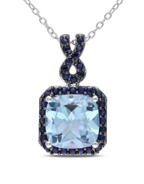 Concerto Blue Topaz and Sapphire Sterling Silver Pendant Necklace - BLUE