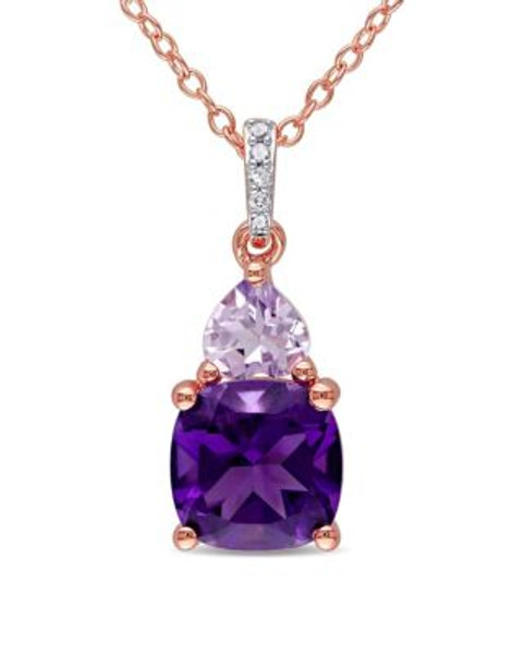 Concerto 0.22TCW Diamond and Amethyst Rose-Goldtone Sterling Silver Pendant Necklace - AMETHYST