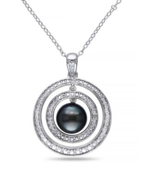 Concerto 0.05TCW Diamond and Black Tahitian Pearl Circle Necklace - PEARL