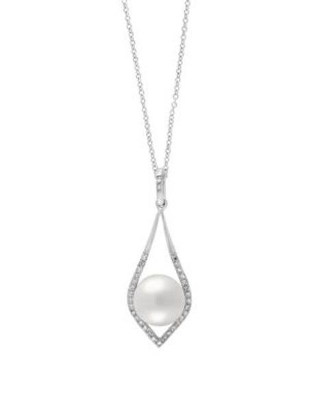 Effy 14K White Gold Freshwater Pearl Pendant Necklace with 0.1 TCW Diamonds - PEARL