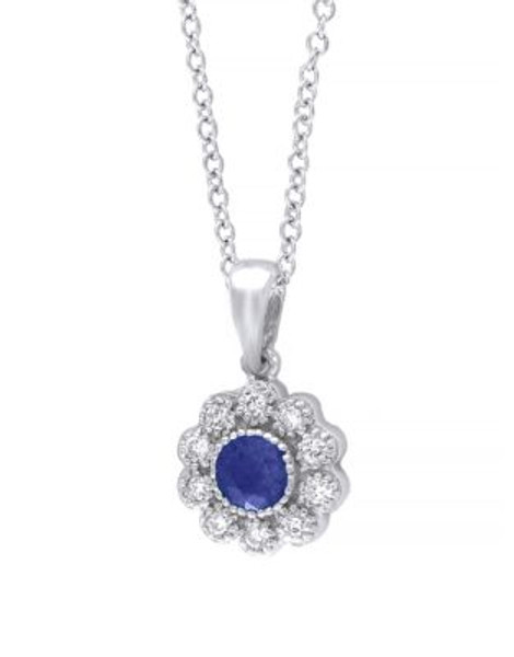 Effy 14 Karat White Gold and Emerald Pendant Necklace - SAPPHIRE