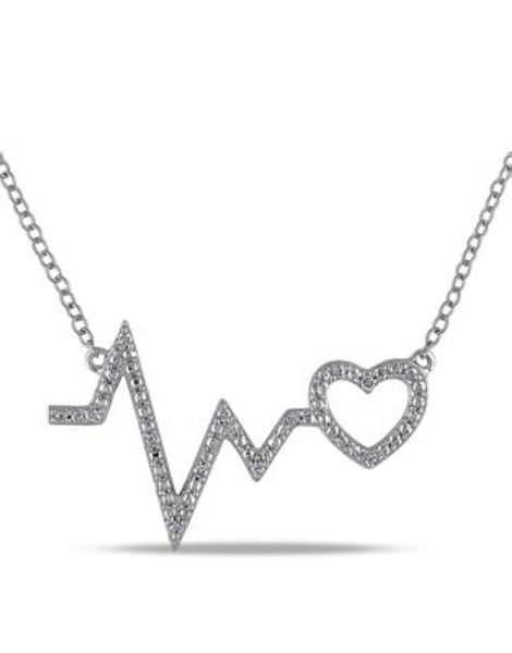 Concerto Diamond Heartbeat Pendant Sterling Silver Necklace - DIAMOND