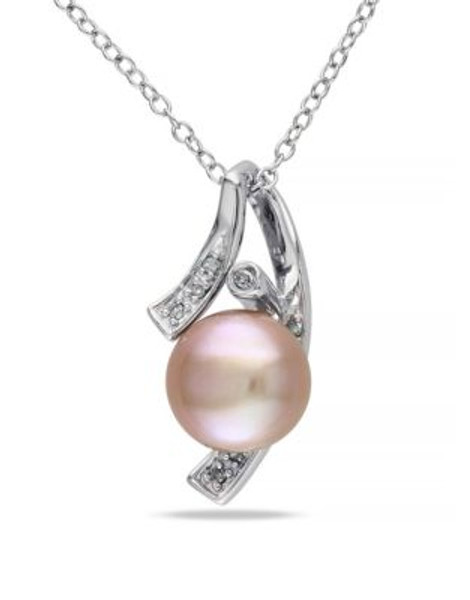 Concerto Sterling Silver Pink Freshwater Pearl and 0.04 TCW Diamond Abstract Necklace - PINK