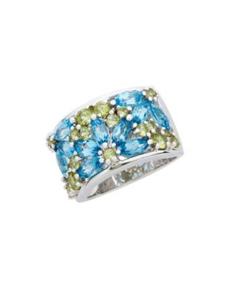 Fine Jewellery Sterling Silver Peridot And Blue Topaz Gemstone Ring - SS PERIDOT & BLUE TOPAZ GEMSTONE SET WIDE BAND RING - 7