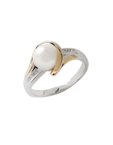 Fine Jewellery Sterling Silver 14K Yellow Gold Diamond And 7mm Pearl Ring - GOLD/SILVER - 7