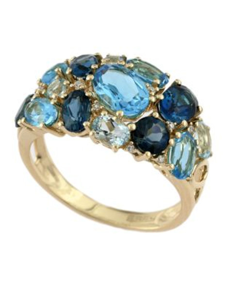 Effy 14K Yellow Gold Diamond and Blue Topaz Ring - TOPAZ - 7