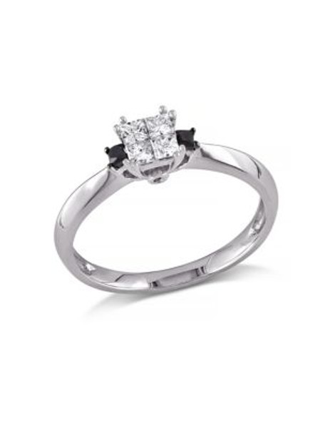 Concerto .33 CT Black and White Princess Diamond TW 14k White Gold Fashion Ring - DIAMOND - 9