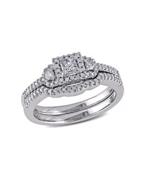 Concerto .5 CT Princess and Round Diamonds TW 14k White Gold Bridal Set Ring - DIAMOND - 8