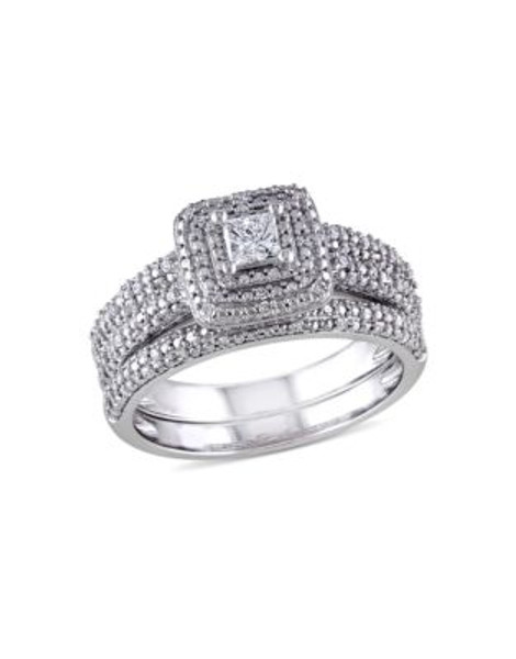 Concerto .5 CT Princess and Round Diamonds TW 14k White Gold Bridal Set Ring - DIAMOND - 6