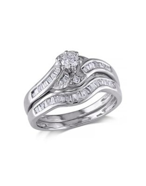 Concerto .5 CT Round and Tapers Diamonds TW 14k White Gold Bridal Set Ring - DIAMOND - 7