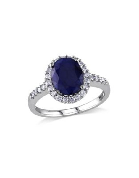 Concerto .4 CT Diamond TW And 3.5 CT TGW Sapphire 14k White Gold Fashion Ring - BLUE - 7