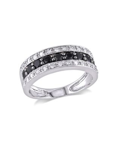 Concerto .75 CT Black and White Diamond TW 14k White Gold Fashion Ring - BLACK - 5