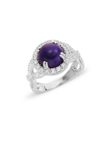 Fine Jewellery Sterling Silver Round Amethyst and White Topaz Ring - AMETHYST - 7