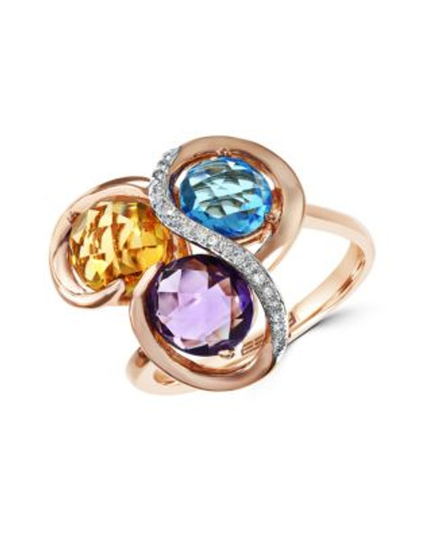 Effy 14K Rose Gold Diamond and Multicolour Swirl Ring - MULTI - 7