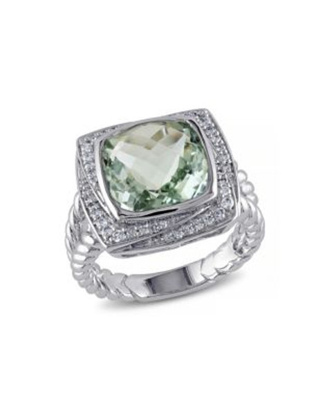 Concerto 4TCW Green Amethyst and Diamond Sterling Silver Cocktail Ring - AMETHYST - 7