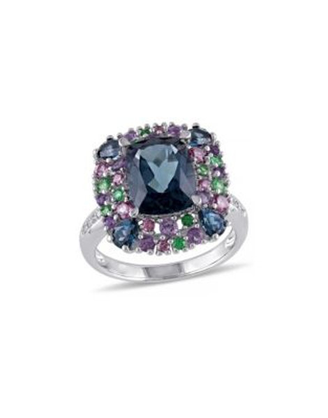 Concerto 0.04 TCW Diamond and Multi-Gemstone Cluster Sterling Silver Ring - MULTI - 6