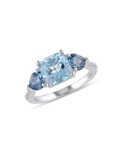 Concerto 0.03TCW Diamond and Blue Topaz Sterling Silver Cocktail Ring - BLUE - 8