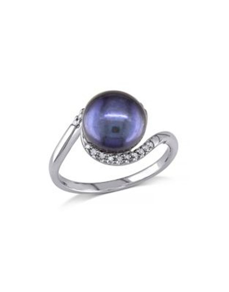 Concerto Sterling Silver Black Freshwater Pearl and 0.10 TCW Diamond Ring - BLACK - 8