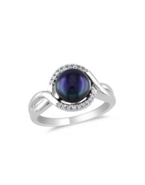 Concerto Sterling Silver Black Freshwater Pearl and 0.06 TCW Diamond Ring - BLACK - 9