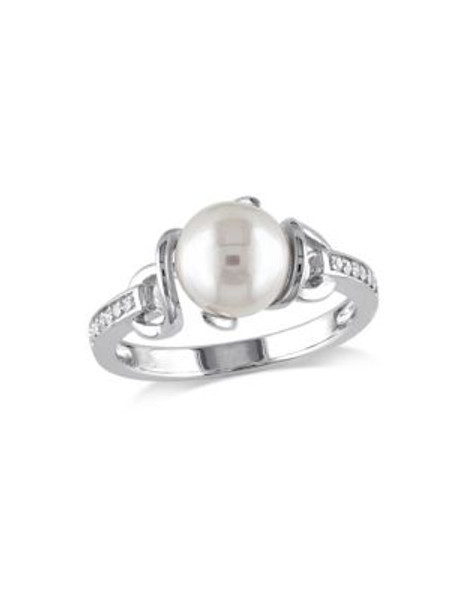 Concerto Sterling Silver Freshwater Pearl and 0.06 TCW Diamond Ring - WHITE - 6