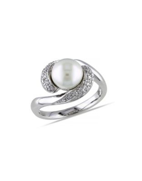 Concerto White Pearl 0.1 tcw Diamond and Sterling Silver Twisted Ring - WHITE - 9