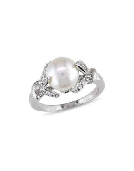 Concerto White Pearl 0.1 tcw Diamond and Sterling Silver Leaf Ring - WHITE - 9