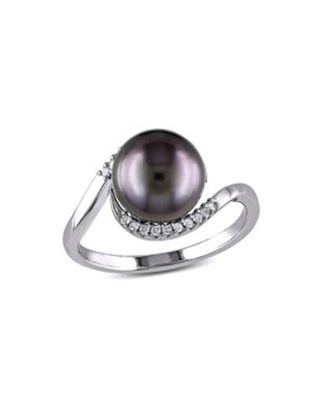 Concerto 9-9.5mm Black Tahitian Pearl with 0.09 TCW Diamond Accent Sterling Silver Ring - PEARL - 5