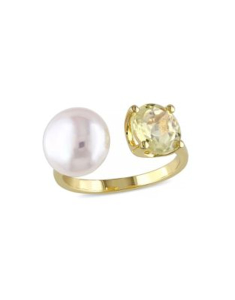 Concerto 1.75TCW Lemon Quartz and Freshwater Pearl Yellow Silver Ring - QUARTZ - 9