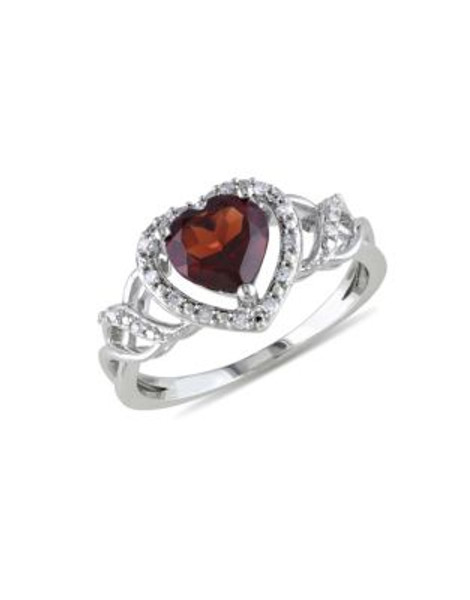 Concerto Garnet Diamond and Sterling Silver Heart Ring - GARNET - 9