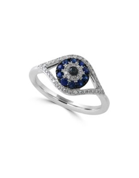 Effy 14K White Gold 0.17 TCW Diamond and Sapphire Evil Eye Ring - SAPPHIRE - 7