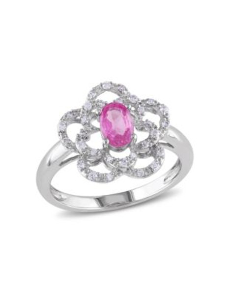 Concerto .167 CT Diamond TW And .625 TGW Pink Sapphire 14k White Gold Fashion Ring - PINK - 7