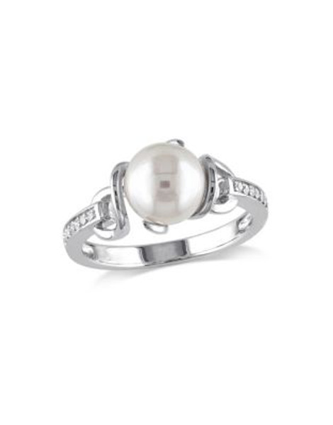 Concerto Sterling Silver Freshwater Pearl and 0.06 TCW Diamond Ring - WHITE - 9