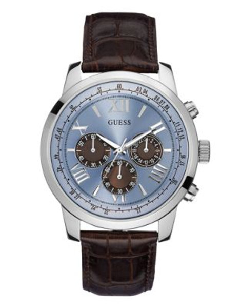 Guess Mens Chronograph Brown Genuine Leather Watch 45mm W0380G6 - BROWN