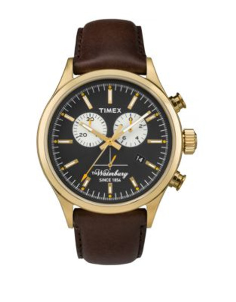 Timex Waterbury Leather Strap Chronograph Watch - BROWN