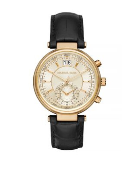 Michael Kors Sawyer Leather Chronograph Watch - BLACK