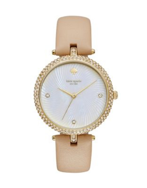 Kate Spade New York Eldridge Vachetta Leather Strap Watch - BEIGE