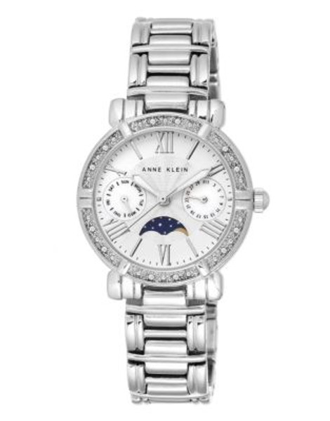 Anne Klein Womens Oversized Crystals Moon Phase AK-1965SVSV - SILVER