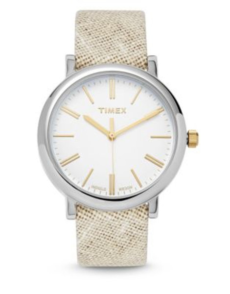 Timex Round Three-Hand Linen Watch - BEIGE